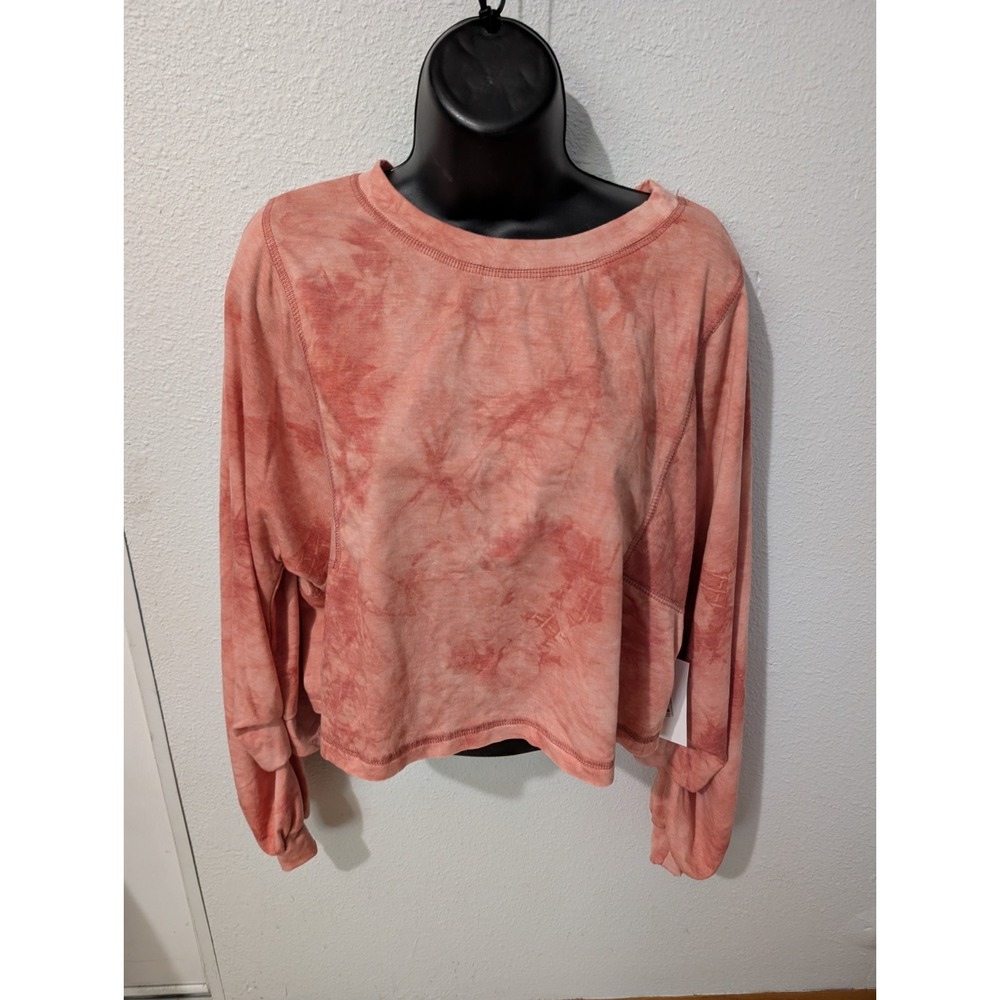 Honey Punch Tie‎ Dye Cropped Sweatshirt Women's Small Pink Ruched Sleeve Raw Hem
